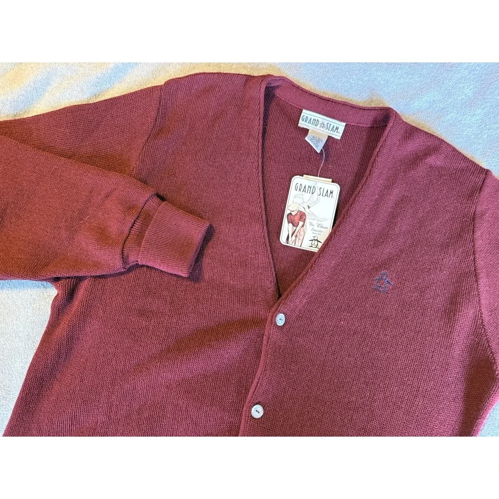NWT VTG Penguin Grand Slam Golf Cardigan Men's Medium Burgundy Grandpa Deadstock